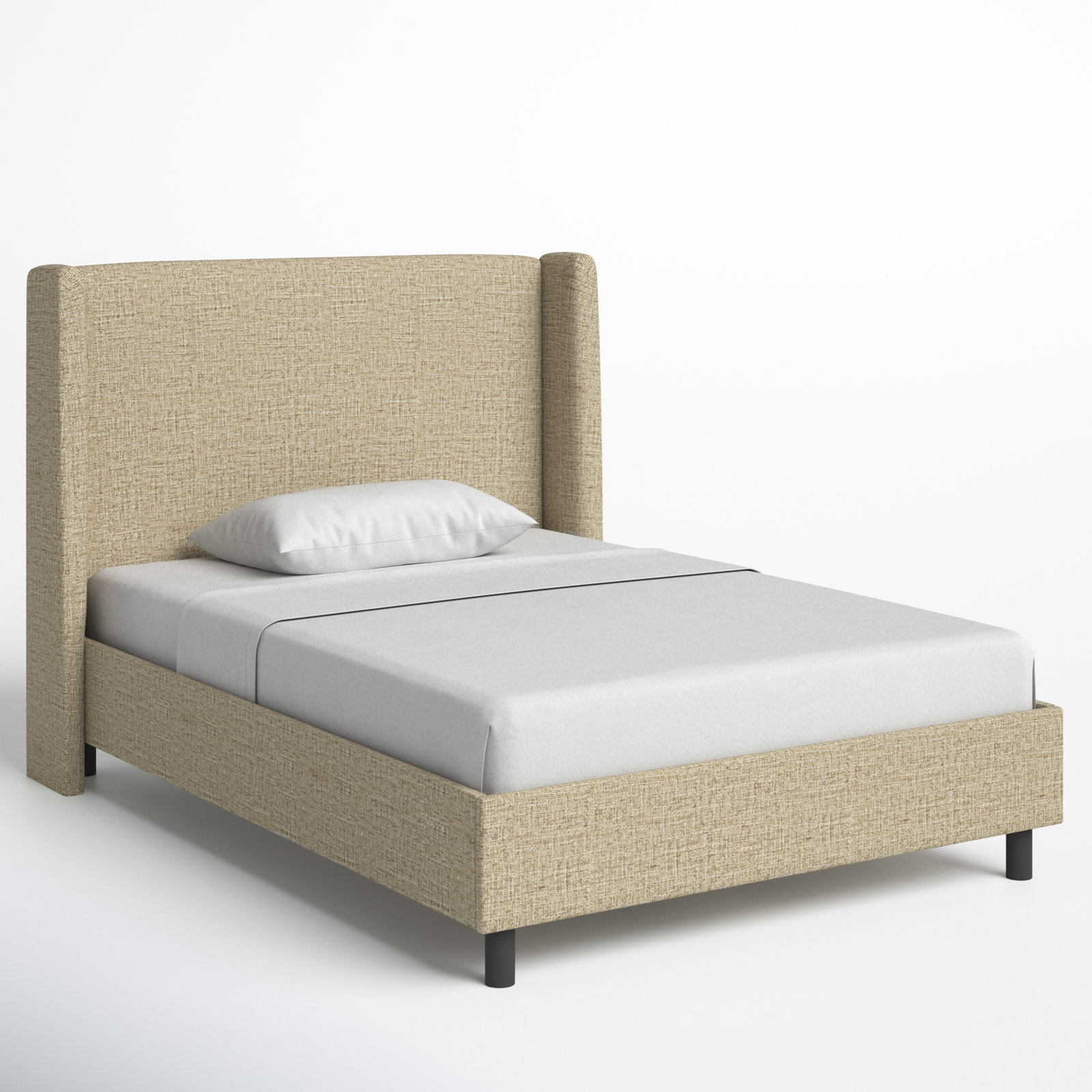 Tilly Linen Upholstered Wingback Bed, Twin, Zuma Natural Textured Linen