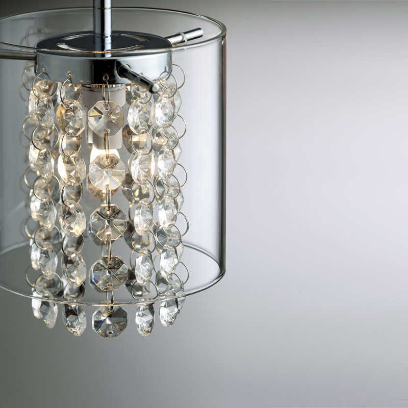 Luminaire suspendu cylindrique unique à 1 lumière avec accents perlés Thayer