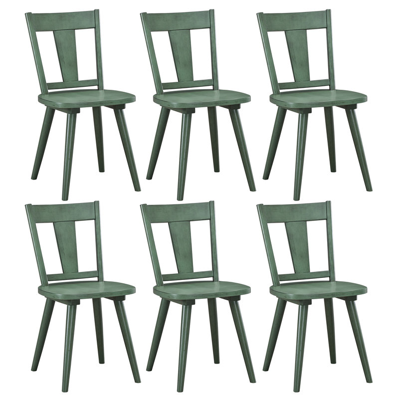 Pietrina 17.5" Wide Mid-Century Modern Farmhouse Solid Wood Antique Toner Dining Chairs(Set of 6), Green