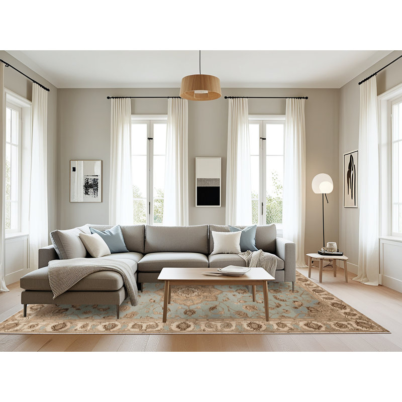 Tapis beige Tabriz lavable à la machine, Rectangle 6 pi x 9 pi