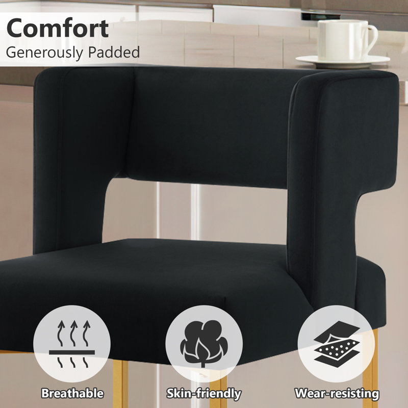 Alyncia Upholstered Counter Stool, Black Seat/ Gold Frame