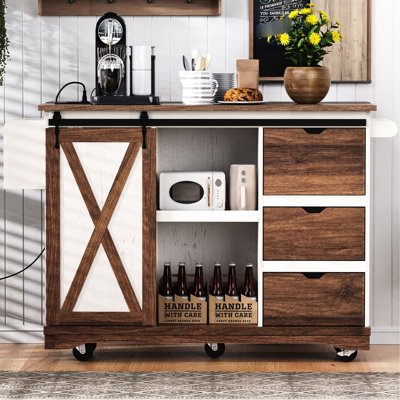 - Îlot de cuisine de style 55,5 po, abattant, étagère à épices, tablettes de rangement et rangement de salle à manger, tablette réglable d'organisation,