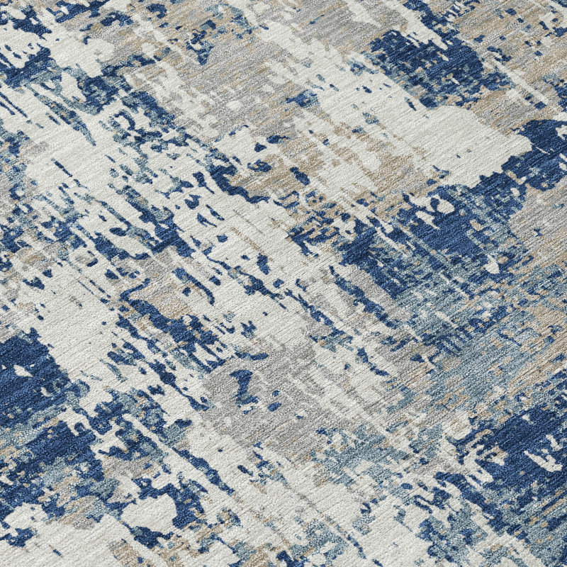 Navy Abstract Flat Woven Synthetic Washable Rug 2'6" x 3'10"