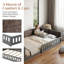 Lit plateforme tapissier beige avec coussin moelleux et barrière de sécurité - L 77,6 po x l 56,7 po-1501807887