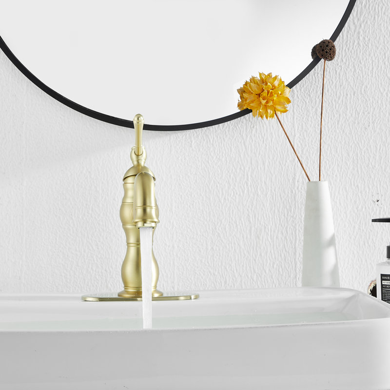 Single-Hole Single-handle Bathroom Faucet with Drain Assembly, Brushed Gold