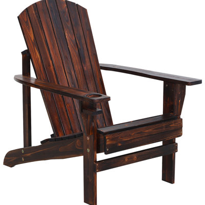 Chaise en bois - brun, résistant aux intempéries, porte-gobelet, idéale pour le patio, la pelouse, la terrasse, le jardin, le foyer d'extérieur parfait