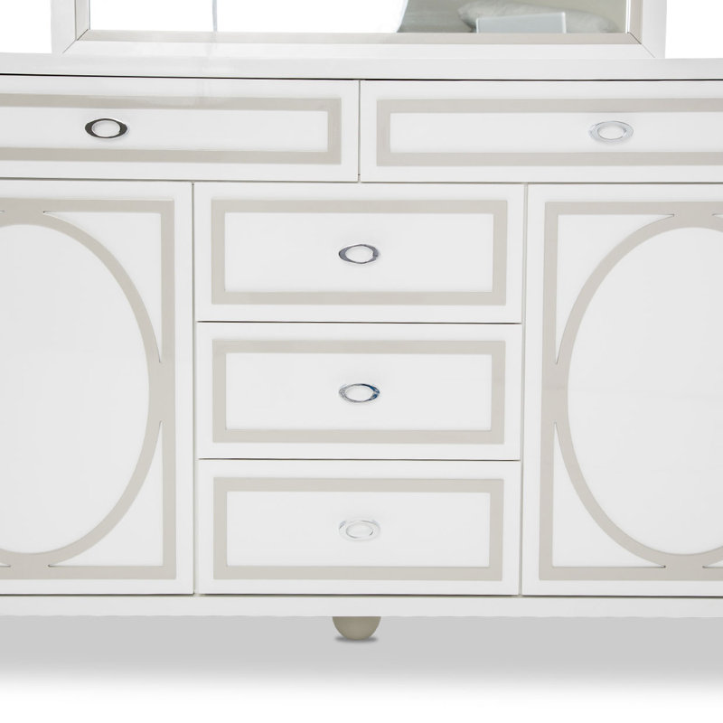 Sky Tower 5 Drawer Combo Dresser with Mirror, Cloud White