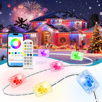 Arlmont & Co. Permanent Smart Outdoor Eave Lighting System - 200ft LED RGB String Lights with 50+ Dynamic Scenes & IP68 Waterproof Design