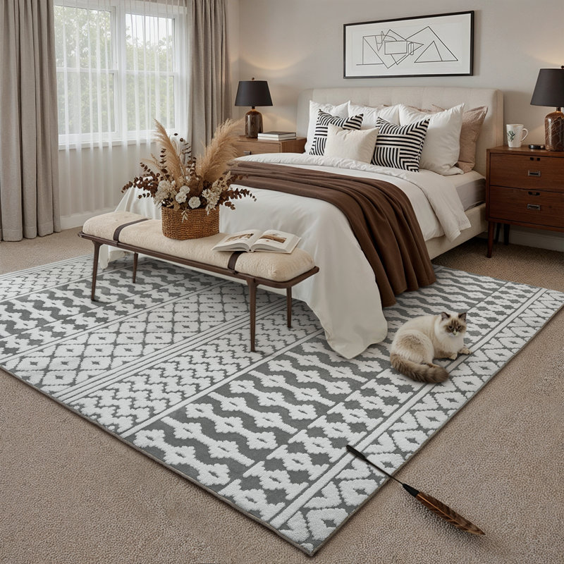 Tapis en velours de coton Bohemian, Gris, Rectangulaire 8 pi x 10 pi