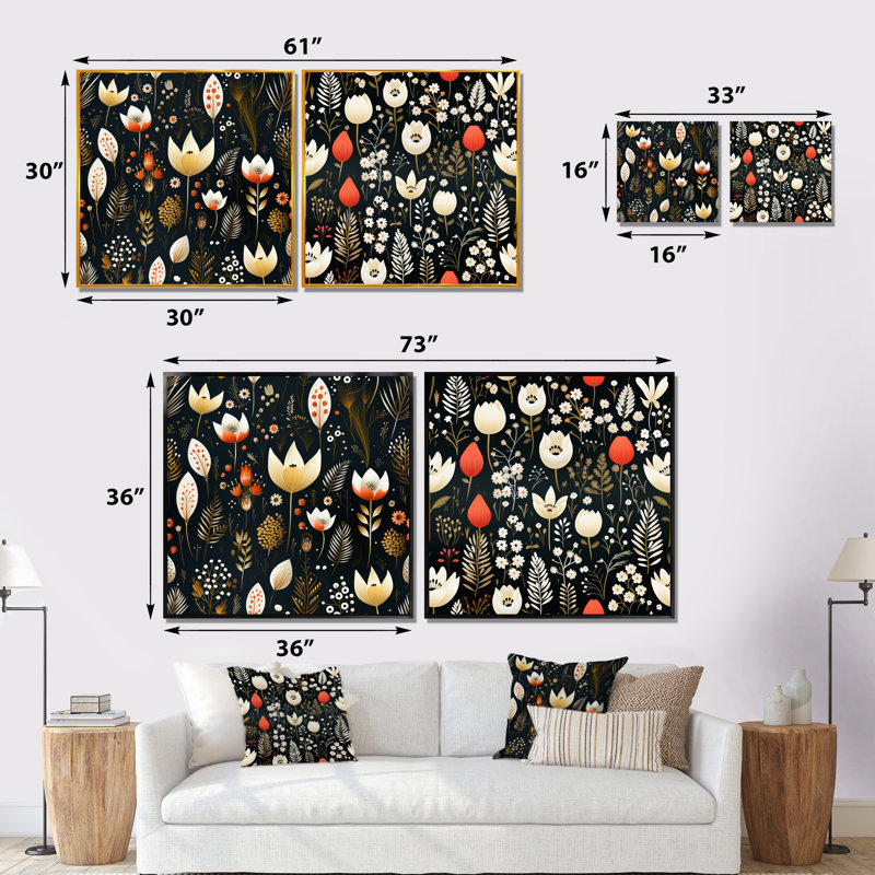 Wenham - Ensemble de 2 décorations murales florales, Toile tendue, H 16 po x l 33 po x P 1 po