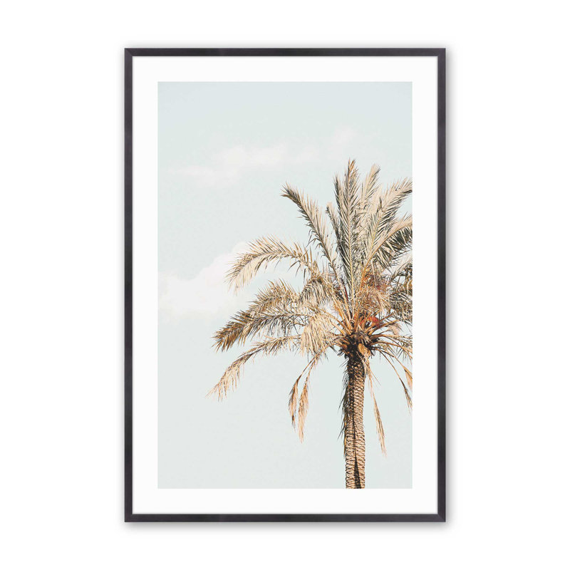 Impression de palmier doré, Cadre en zinc patiné, H 15,25 po x l 12,25 po x P 1,25 po