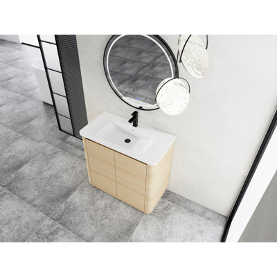 36 - Inch Freestanding Bathroom Vanity With White Ceramic Sink, Double Soft Close Doors, Kd Pack, Plywood Material, Modern Style, Ample Storage Space