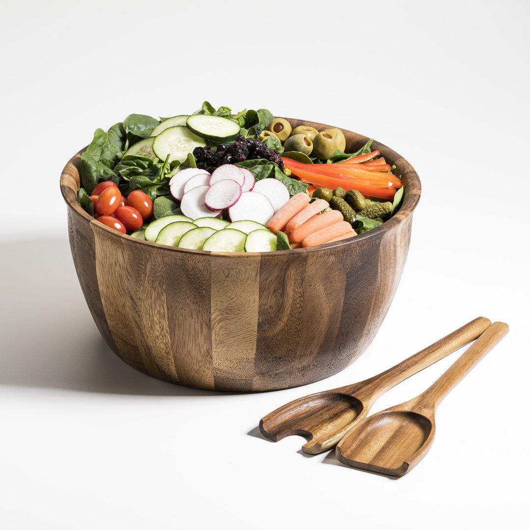 Acacia Wood Salad Bowl with Servers Foundry Select