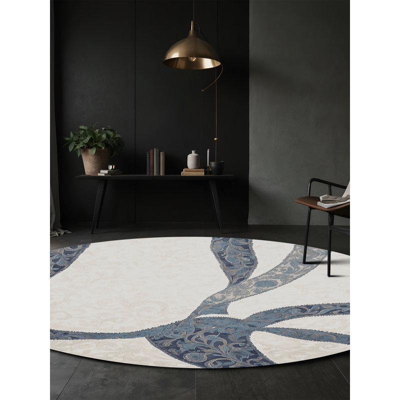 Machine Washable Gray Area Rug, Round 3'