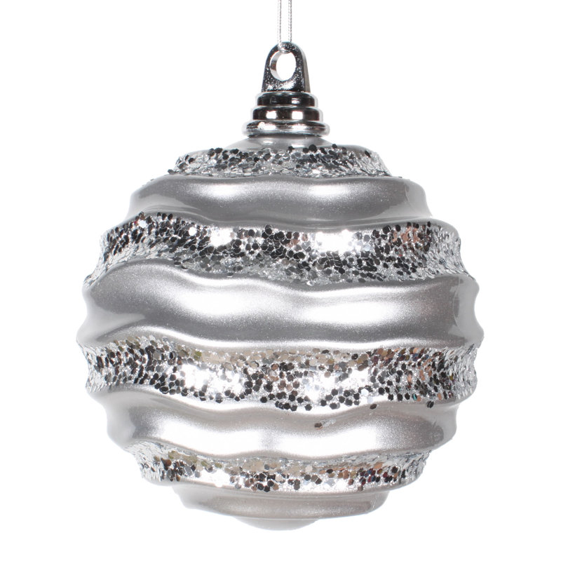 Ornement de Noël boule rayée et scintillante, H 8 po x l 8 po x P 8 po, Argent