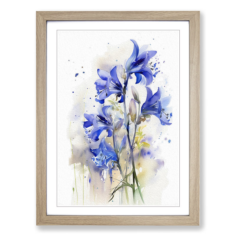 Bluebell Flower Gestural - Framed Print, Oak, 64cm H x 46cm W x 2cm D