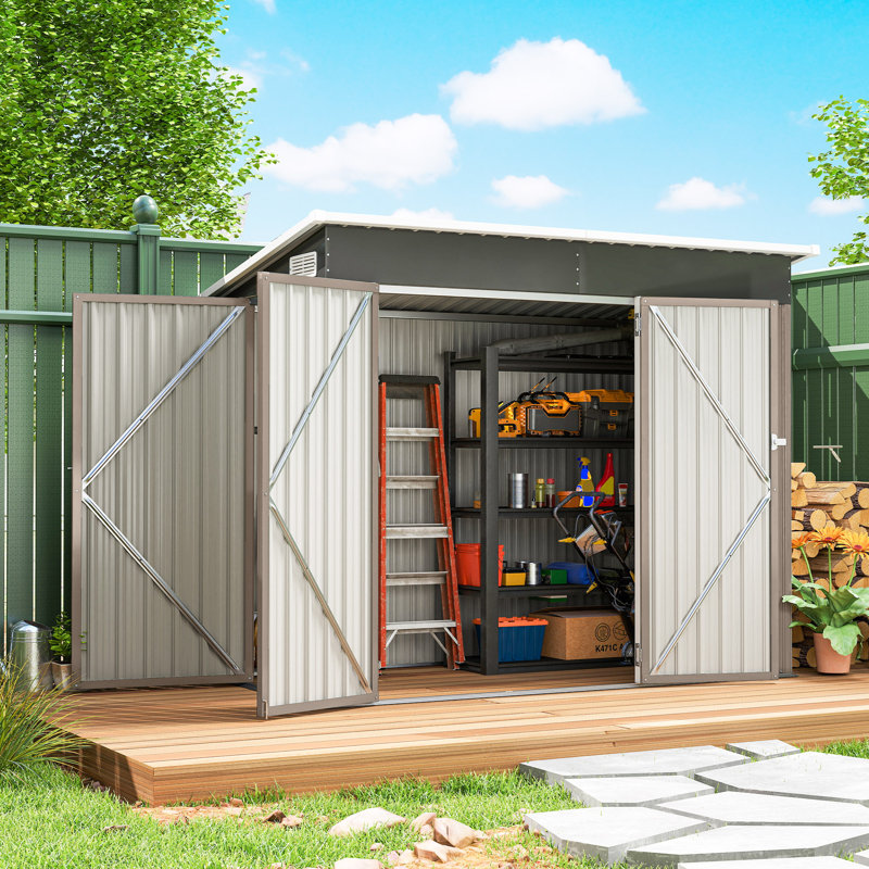 Outsunny 7.5 x 4.3ft Metal Garden Storage Shed Waterproof Vents, Light Grey
