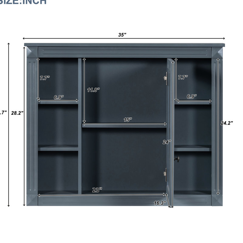 Armoire murale de salle de bain avec miroir - 35 po x 28 po, rangement spacieux, solution de rangement polyvalente finition 28 po, construction, bleu