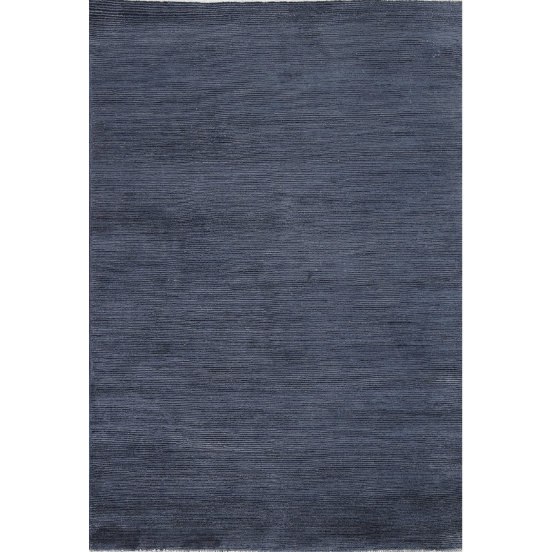 Tapis bleu en laine noué à la main de conception unique 3 pi 11 po x 5 pi 9 po New Age
