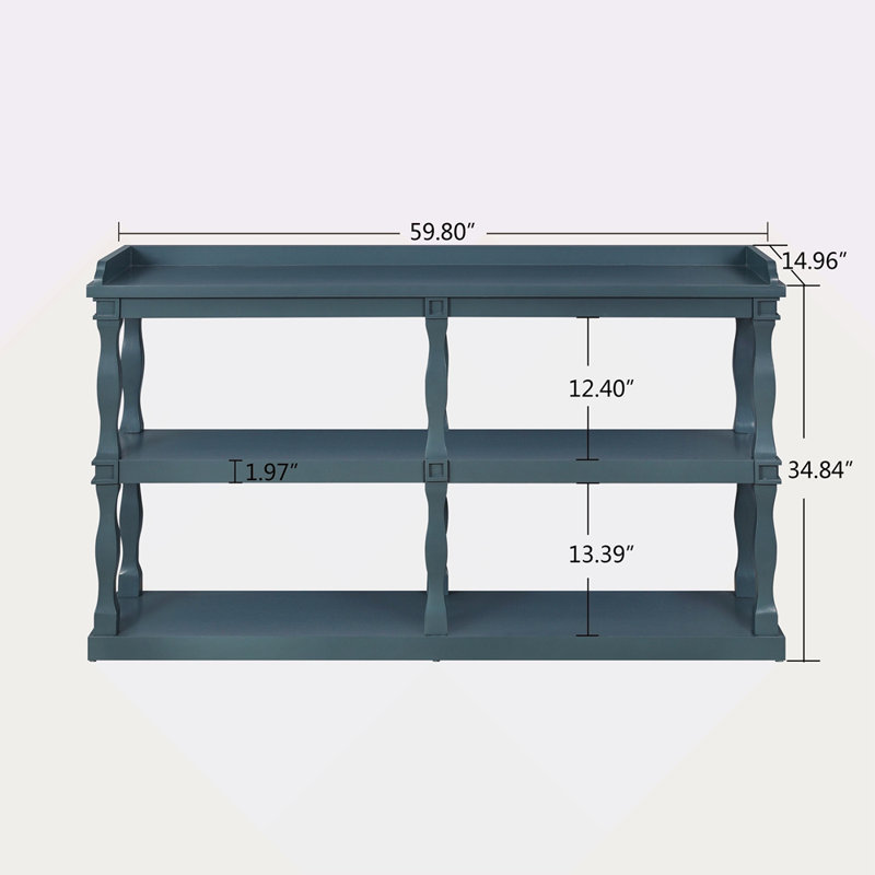 Console Table With 3-Tier Open Storage Spaces And Roman Column Effect Support Legs,Narrow Sofa Entry Table For Living Room, Entryway And Hallway