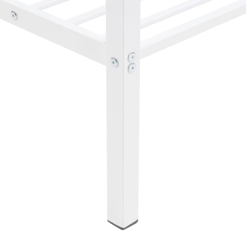 Full Over Full Low Profile Metal Bunk Bed with Ladder, Heavy Duty White Bunk Bed Frame for Kids, No Box Spring Needed, Space-Saving Design for Small Rooms