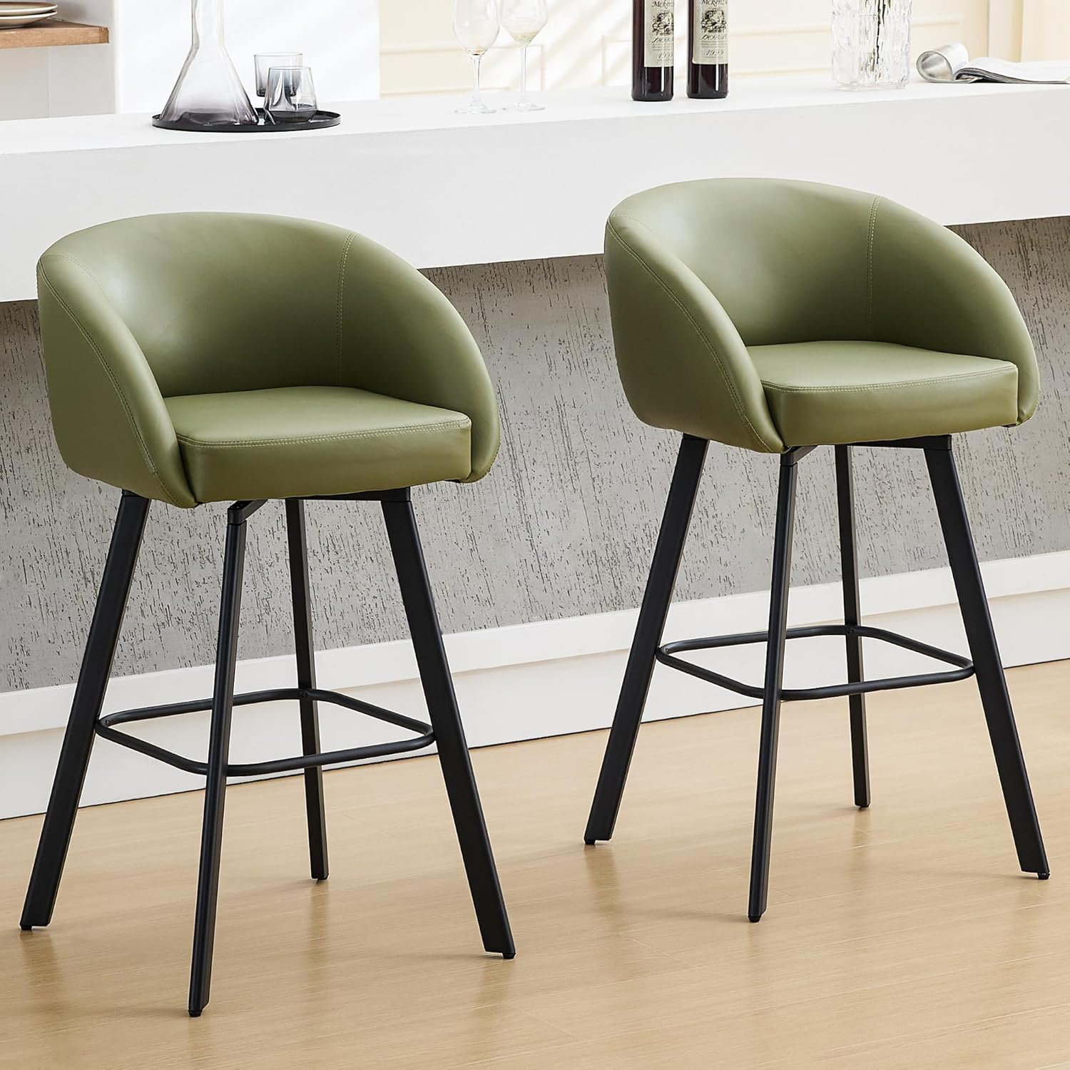 Swivel Upholstered Counter \u0026 Bar Stools with Back and Arms for Kitchen Island George Oliver Seat Height: Bar Stool (30\, image size:1500x1500