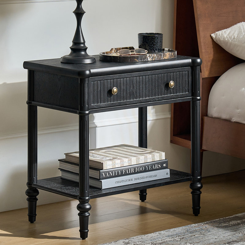 Hoai Jacky Transitional 26"Tall 1-Drawer End Table with Built-In Charging Ports, Black