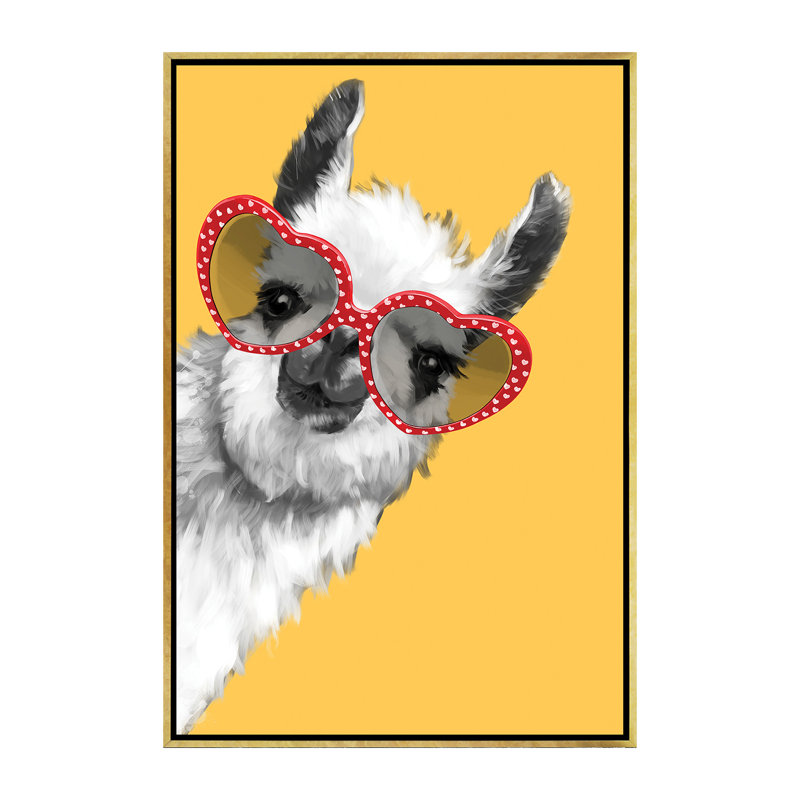 Art de llama mode avec verres à hipster, H 60 po x l 40po x P 1,5 po, Toile encadrée d'or