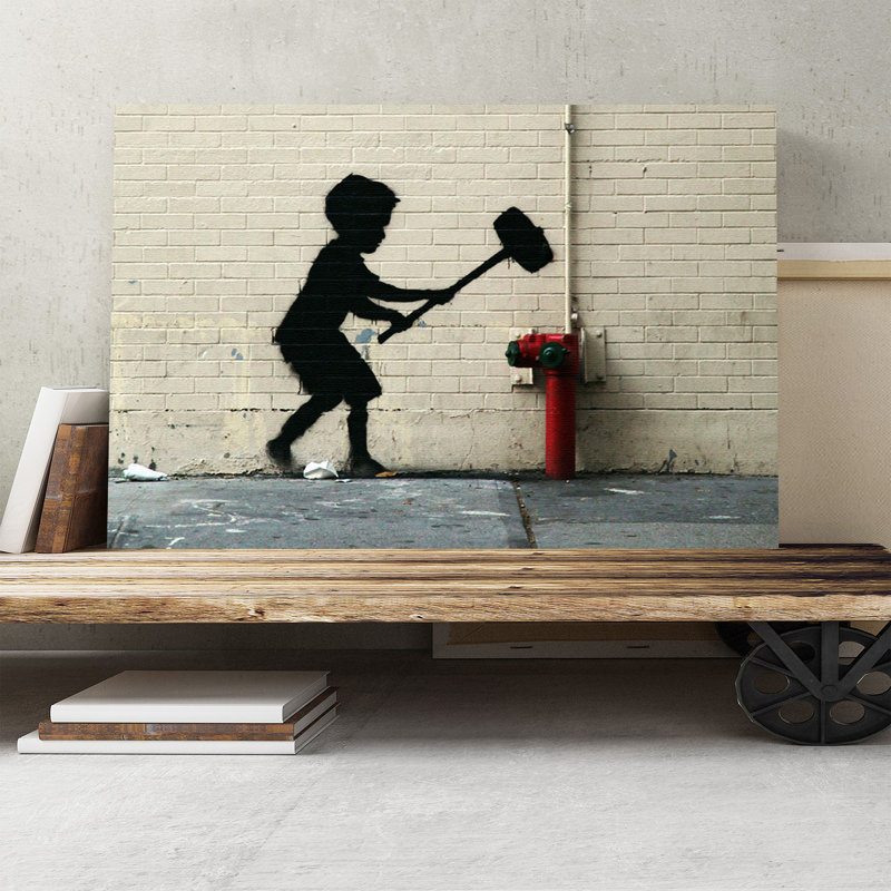 Banksy Fire Hydrant Graffiti - Wrapped Canvas, 50cm H x 76cm W