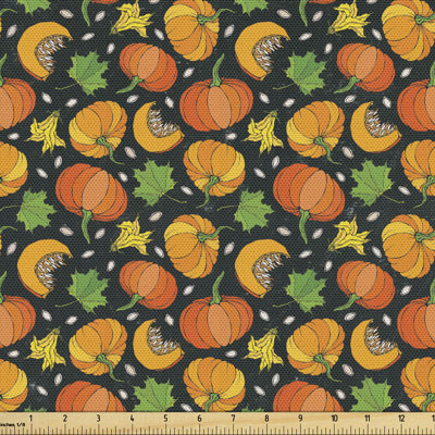 Lailah Pumpkin Flower Leaf Halloween Harvest Season Fabric