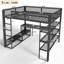 Grand lit mezzanine avec tablettes de rangement, lit mezzanine en métal avec tringle à vêtements et bureau, conception sans sommier nécessaire, noir