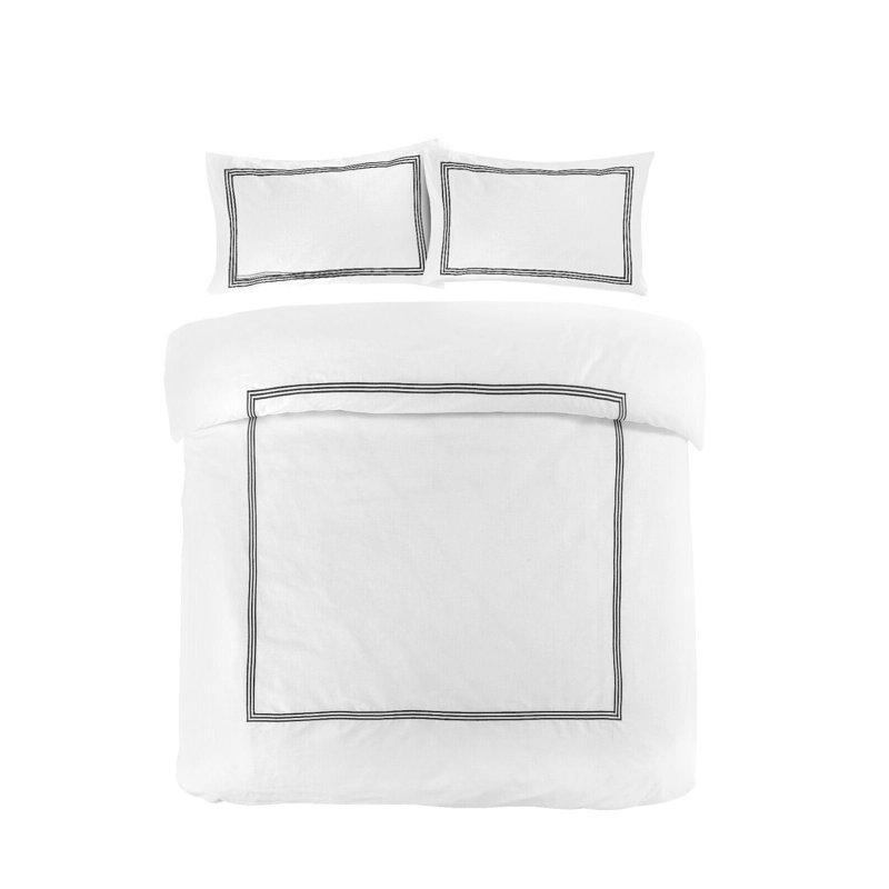 Harmonia Polyester Duvet Cover Set with Pillowcases, White/Grey,  Kingsize Duvet Cover + 2 Standard Pillowcases