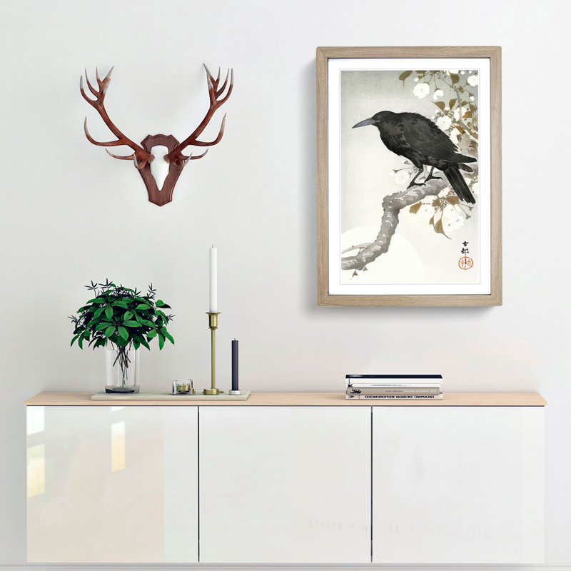 A Crow on the Blossom Tree by Ohara Koson - Framed Print, 63cm H x 45cm W x 2cm D, Oak Framed
