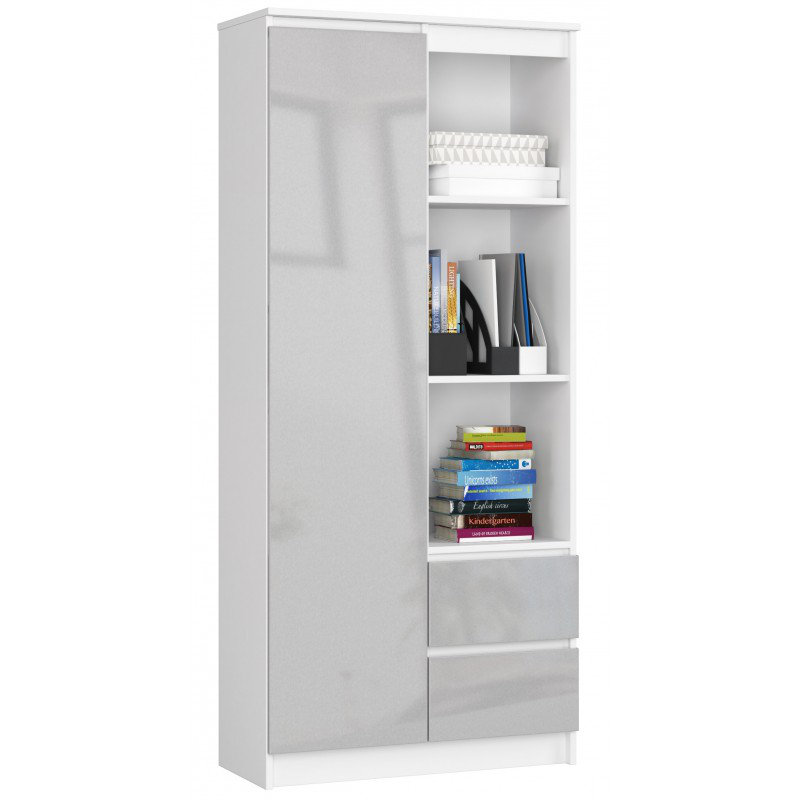 Alexous 180cm H x 80cm W Wood Standard Bookcase, Metallic Gloss
