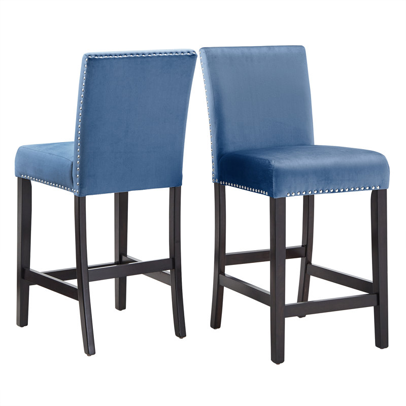 Espresso Finish Velvet 26" Counter Stool, Blue Velvet