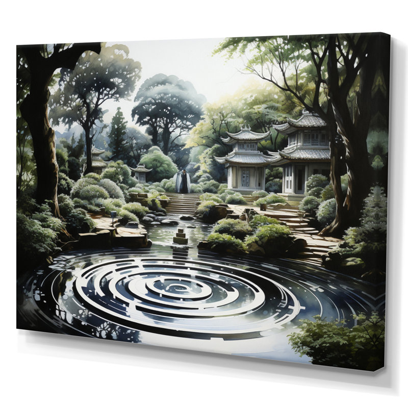 Japan Art Zen Garden Serenity V - Japan Art Canvas Wall Art, Wrapped Canvas, 12" H x 20" W x 1" D