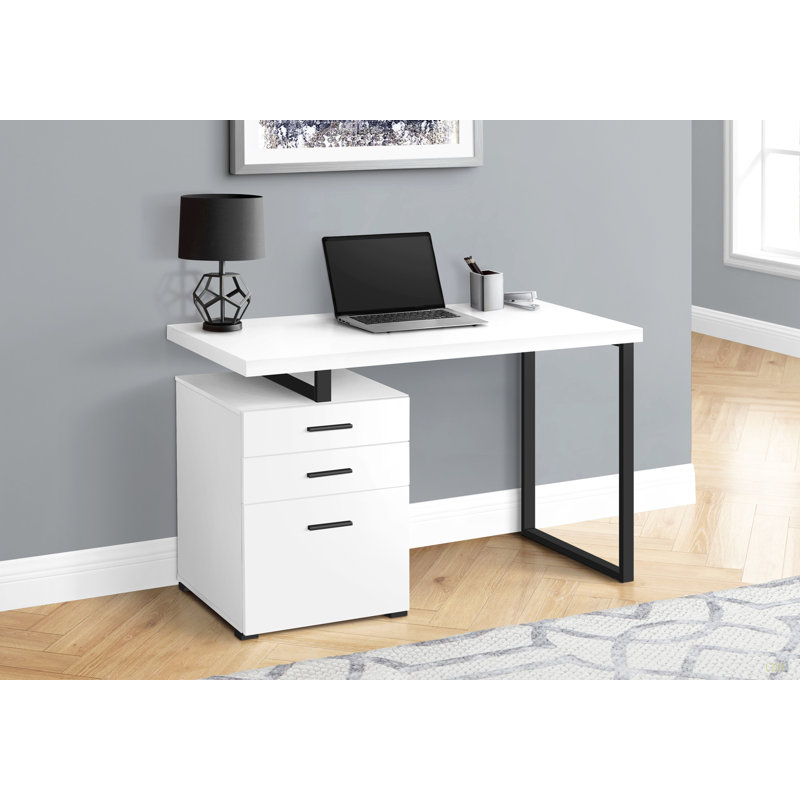 Bureau d'ordinateur, bureau personnel, ordinateur portable, installation à gauche, à droite, tiroirs de rangement, L 48 po, travail, stratifié, métal, contemporain, moderne