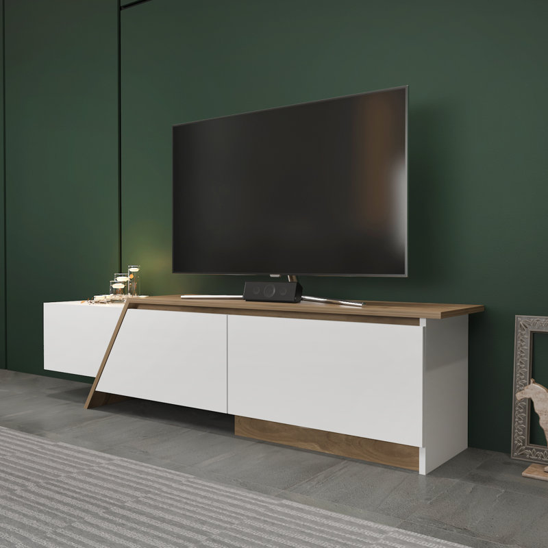 Bahand 70" TV Stand for TVs up to 55", White/Walnut