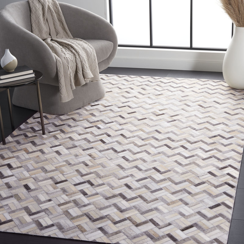 Studio Leather Flat Weave Hair On Leather Chevron Rug, Runner 2'3" x 9'