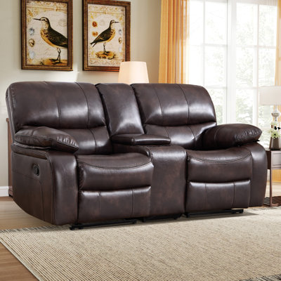 Causeuse inclinable manuelle en similicuir de 77 po de largeur avec console centrale et porte-gobelets