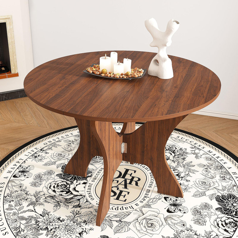 Table de salle à manger pliante 43 po pour petits espaces, table en panneau de fibres à densité moyenne avec placage en noyer