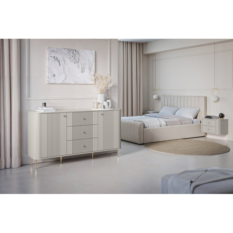 Dayzee 56cm W Manufactured Wood Bedside Table, Cashmere/Gold, Cashmere, Cashmere