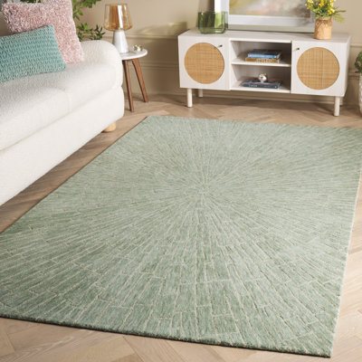 Marquee 507 Hand Tufted Wool/Cotton Starburst Rug in Light Green/Beige