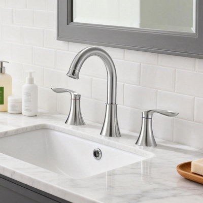 Brushed Nickel Bathroom Faucet 3 Hole, Widespread 8 Inch 2 Handle Vanity Sink Faucet