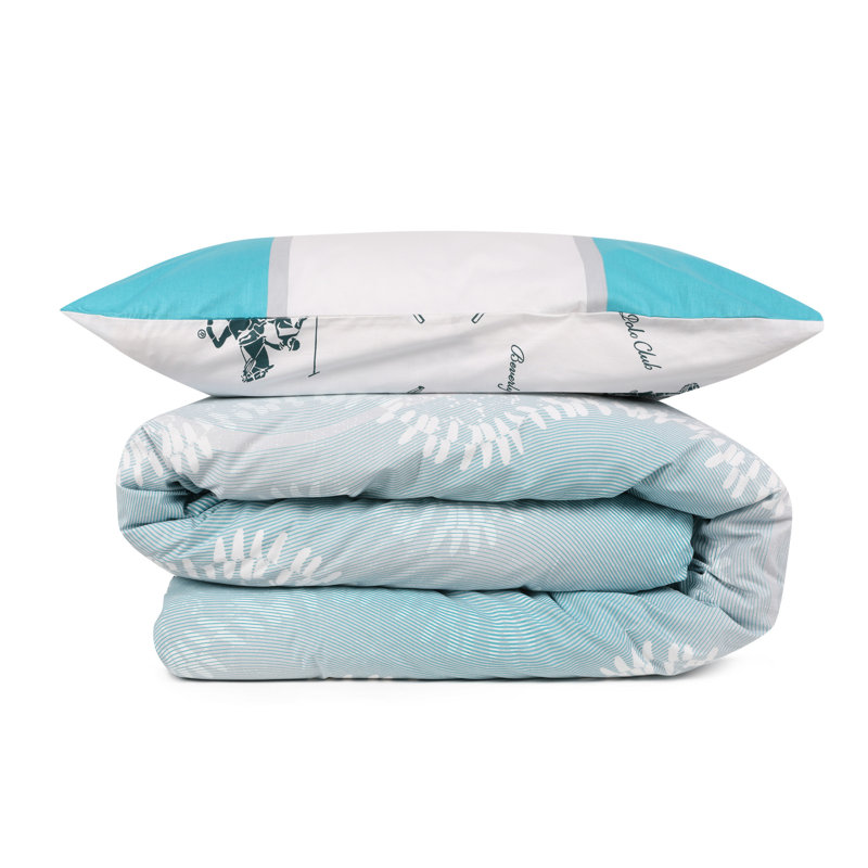 Ensemble de housse de couette 100% coton turquoise / blanc, Housse de couette 61 po x 79 po + 1 taie d'oreille