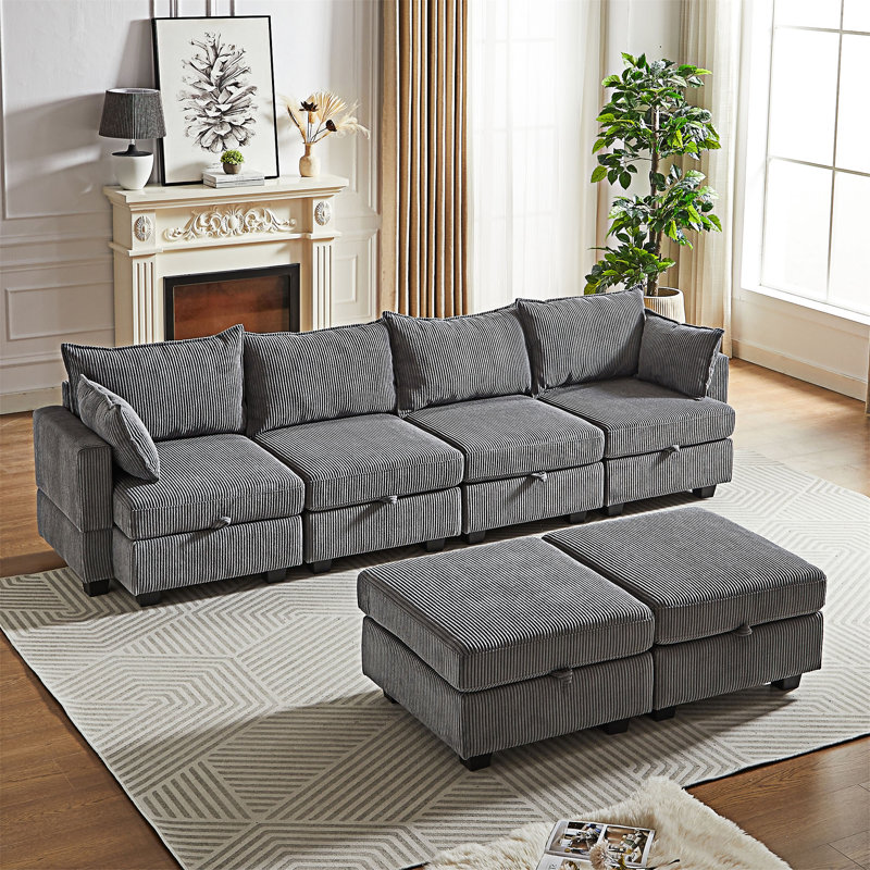 Canapé-lit modulaire moderne avec repose-pieds modulaire Sectiona, Gris foncé