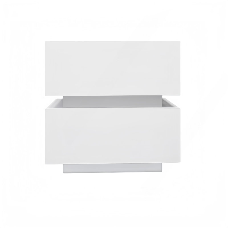 White Color High Glossy 2 Drawers Bedside Table With RGB Led Light Nightstand With Bluetooth Control
