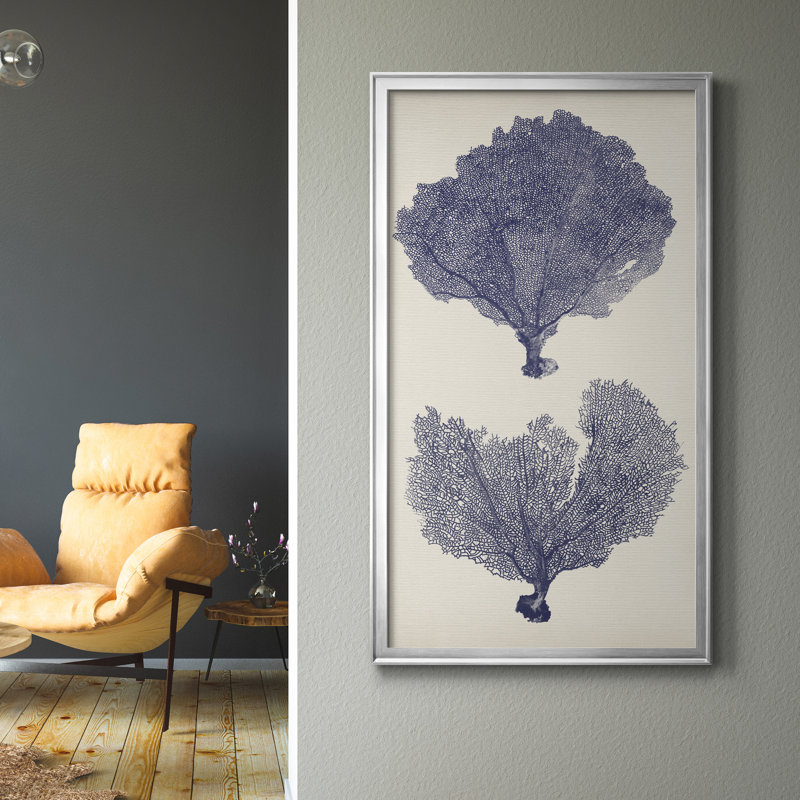 Indigo Seafans II - reproduction d'art sur toile, H 14,5 po x l 26,5 po x P 1,5 po, Argent