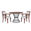 42-Inch Round 3-Piece Dining Set with 2 Upholstered Armchairs, Oak Veneer Tabletop and Classic Black Pedestal Base, Walnut-Finish Frames, Beige Fabric Seats, Rustic-Modern Style
