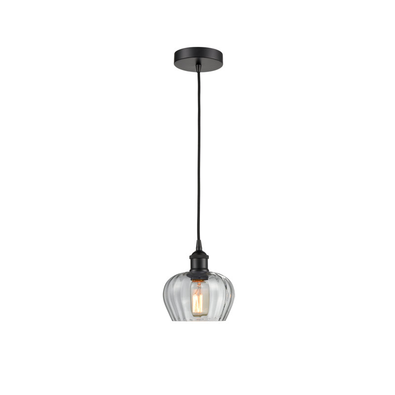 Luminaire suspendu simple à 1 lumière Noille, Brun, Noir mat, H 8,5 po x l 6,5 po x P 6,5 po